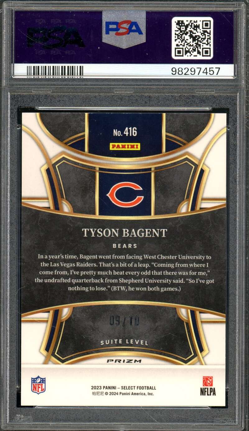 Tyson Bagent Rookie Card 2023 Select Gold Prizm (pop 1) (#d 9/10) #416 PSA 9 Image 2