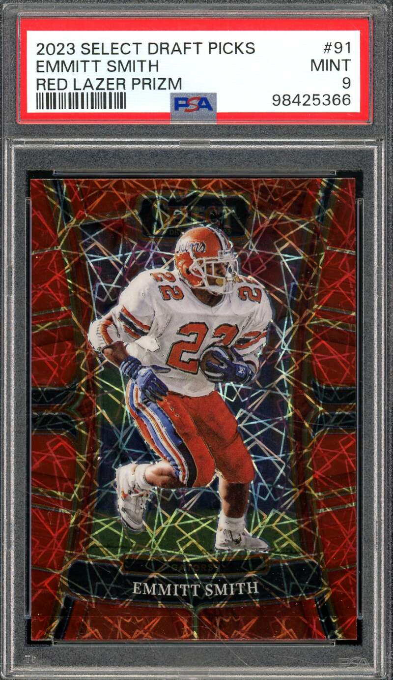 Emmitt Smith Card 2023 Select Draft Picks Red Lazer Prizm (pop 1) #91 PSA 9 Image 1