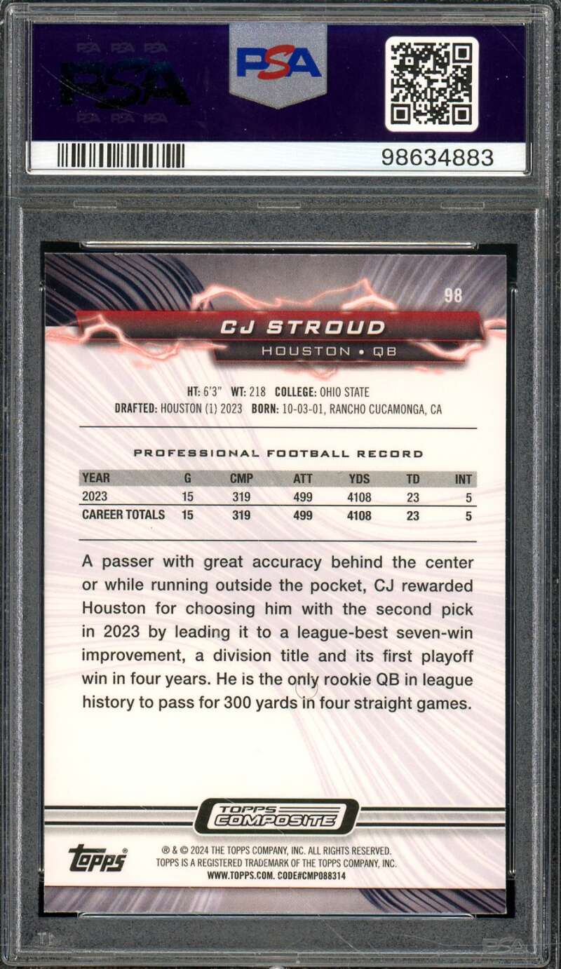 C.J. Stroud Rookie Card 2023 Topps Composite #98 PSA 9 Image 2