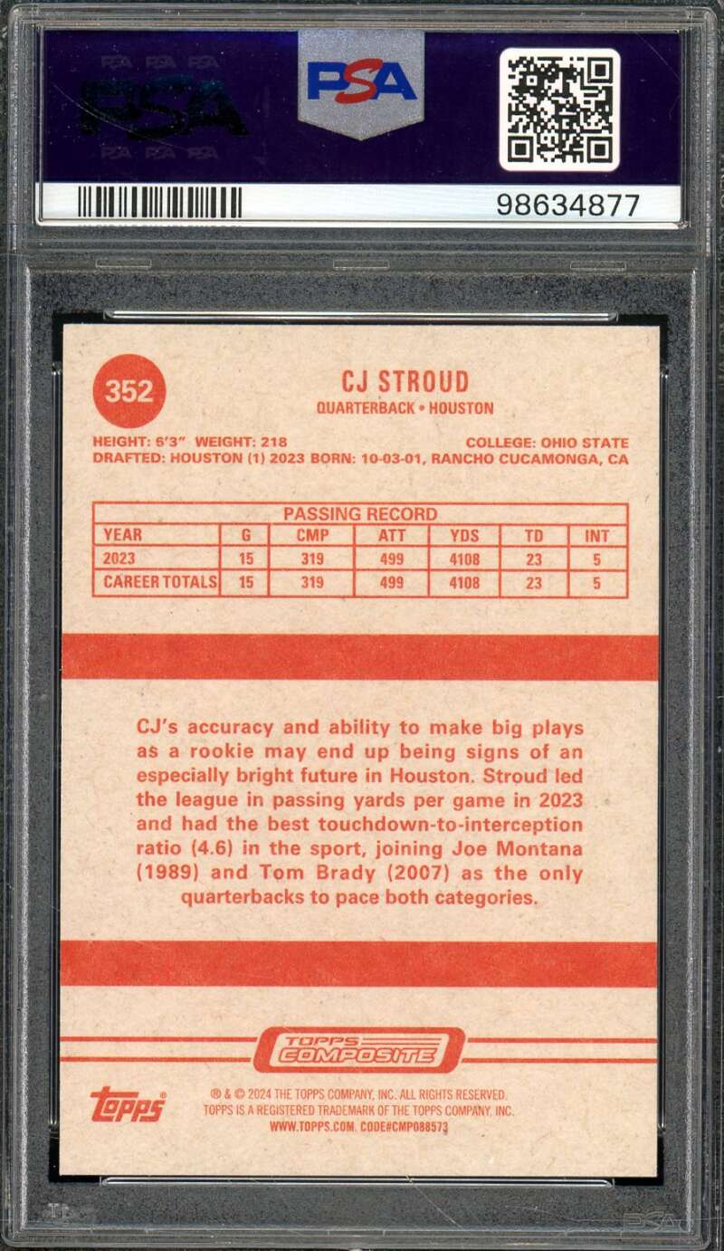 C.J. Stroud Rookie Card 2023 Topps Composite #352 PSA 10 Image 2