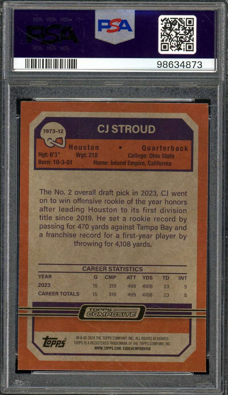 C.J. Stroud Rookie Card 2023 Topps Composite 1973 Topps FB Chrome #12 PSA 9 Image 2