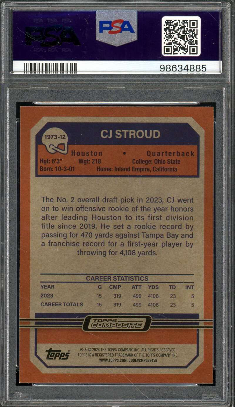 C.J. Stroud Rookie 2023 Topps Composite 1973 Topps FB Chrome Lazer Ref #12 PSA 9 Image 2