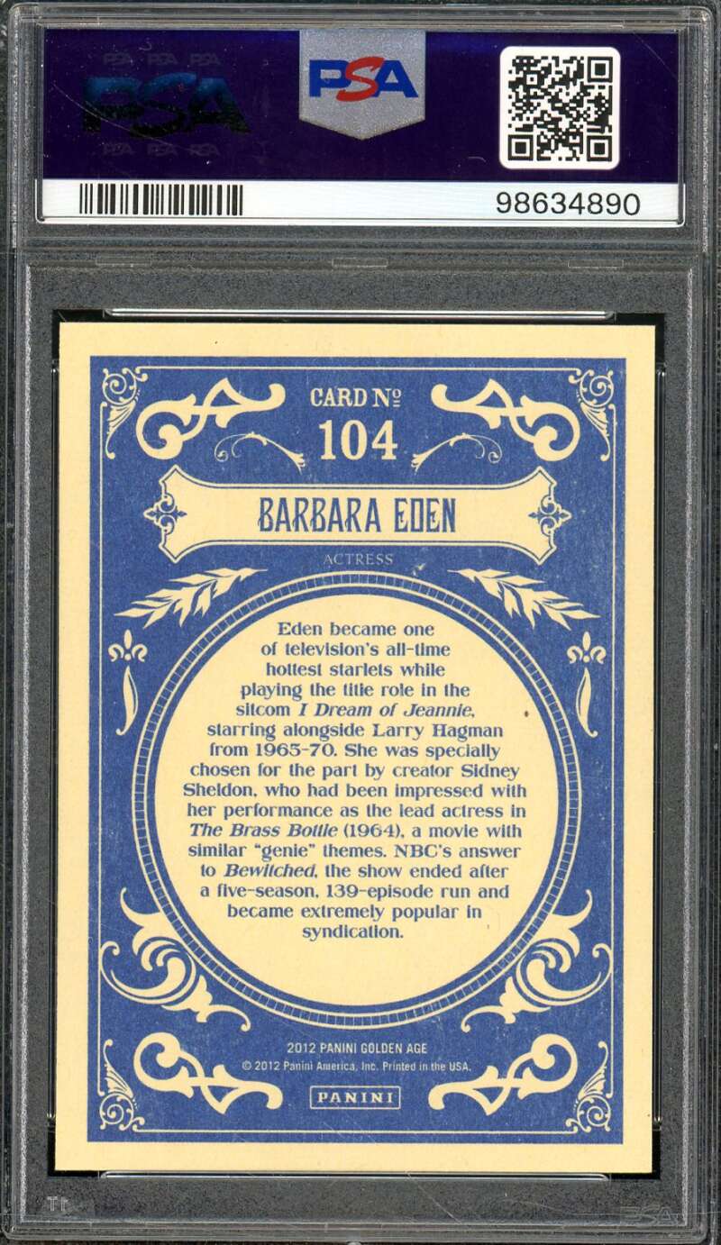 Barbara Eden Card 2012 Panini Golden Age (pop 2) #104 PSA 10 Image 2