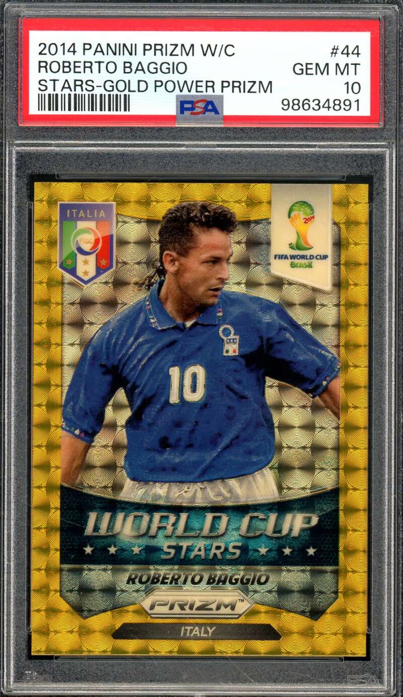 Roberto Baggio Card 2014 Panini Prizm Stars Gold Power Prizm (4/5) #44 PSA 10 Image 1