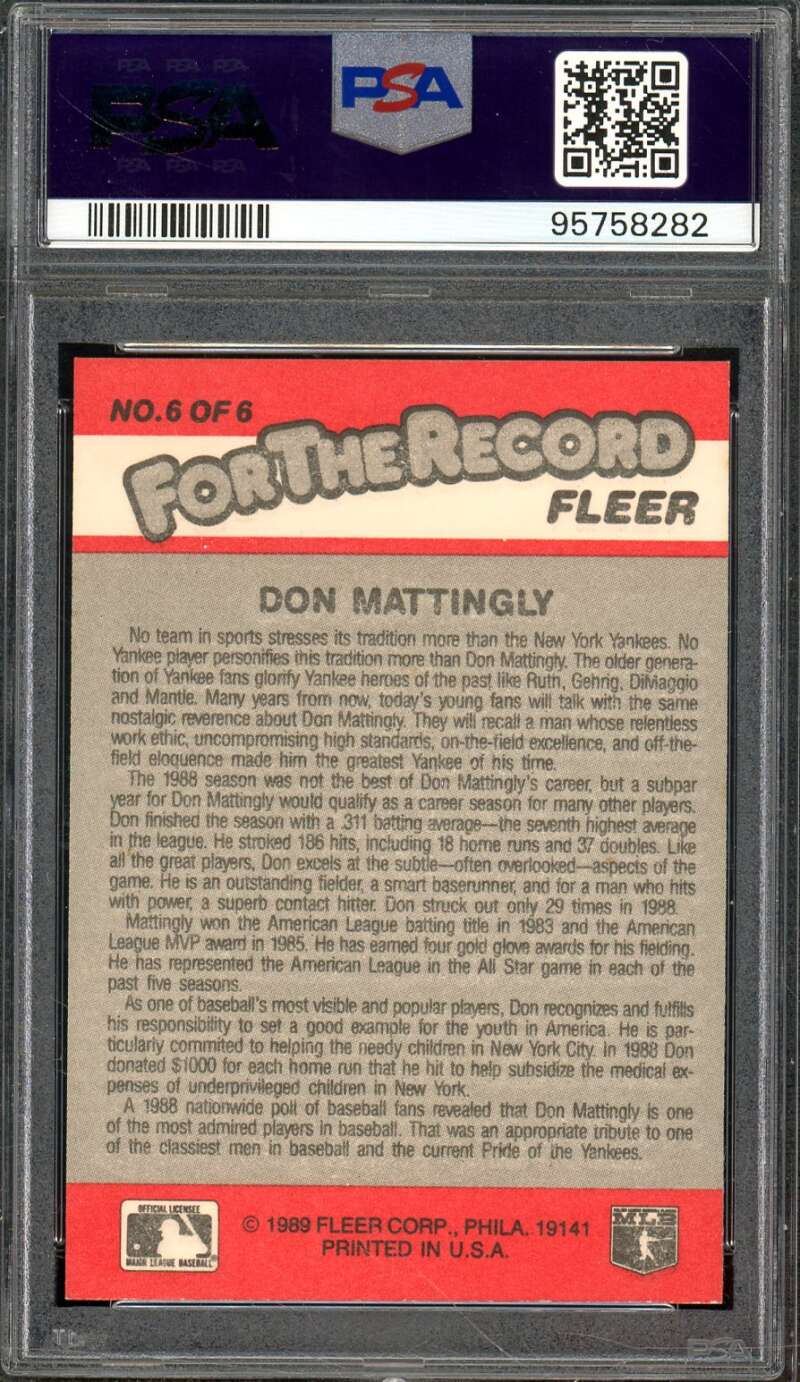 Don Mattingly Card 1989 Fleer For The Record #6 PSA/DNA Certified Authentic Image 2