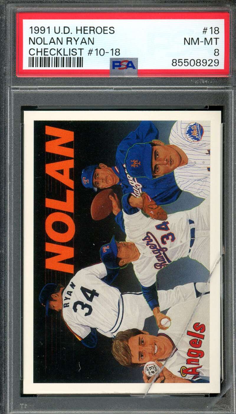 Nolan Ryan Card 1991 Upper Deck Heroes #18 PSA 8 (cracked case) Image 1