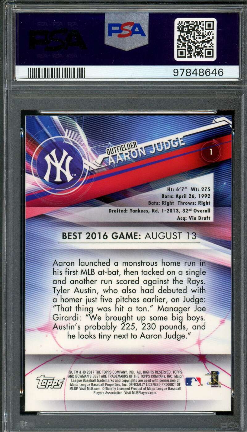 Aaron Judge Rookie Card 2017 Bowman's Best #1 PSA 1 Image 2