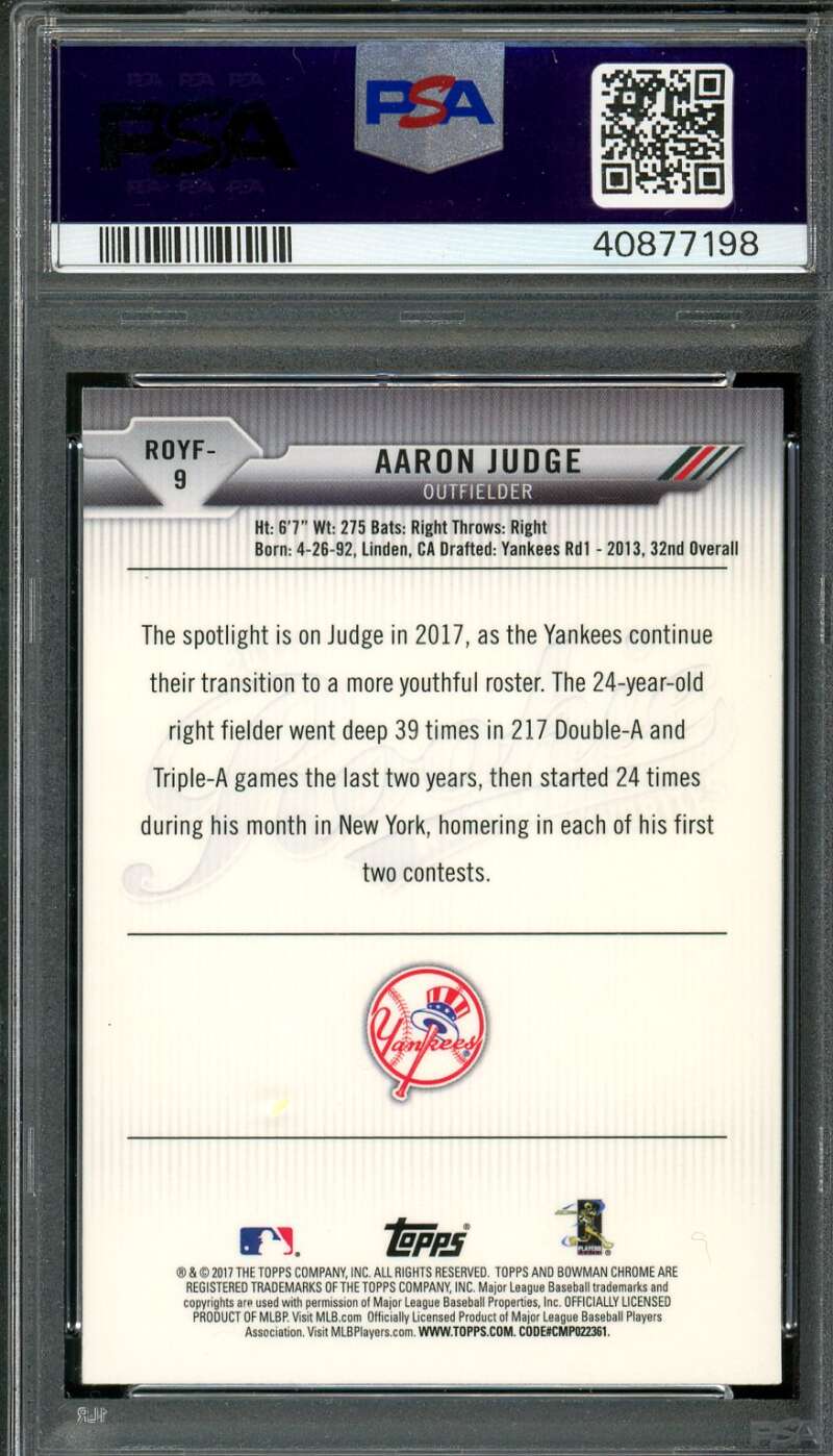 Aaron Judge Rookie Card 2017 Bowman R.O.Y. Favorites #9 PSA 10 Image 2