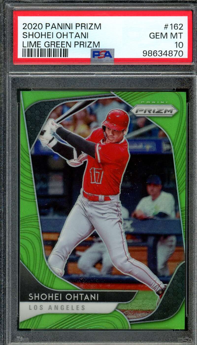 Shohei Ohtani Card 2020 Panini Prizm Lime Green Prizm (pop 6) #162 PSA 10 Image 1