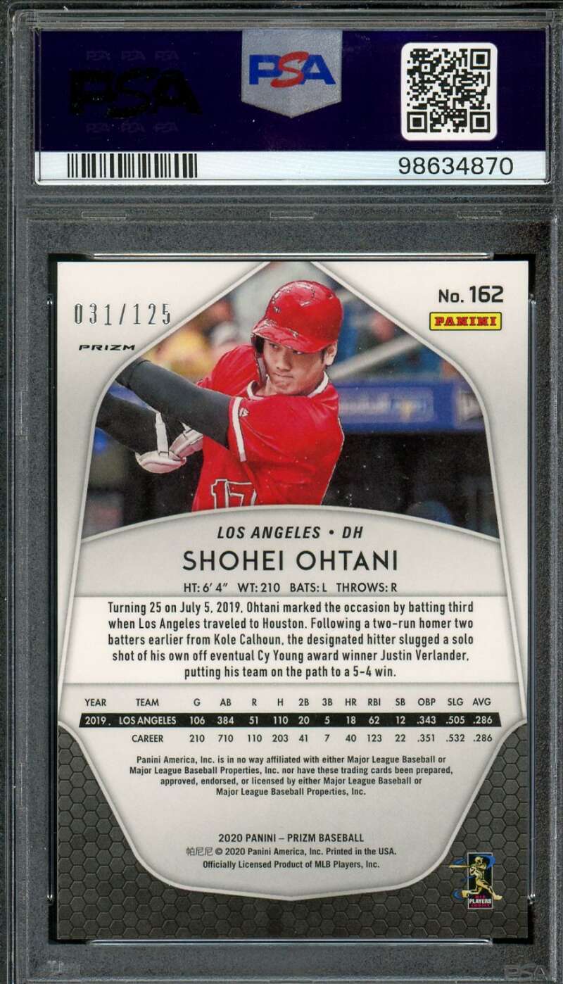 Shohei Ohtani Card 2020 Panini Prizm Lime Green Prizm (pop 6) #162 PSA 10 Image 2