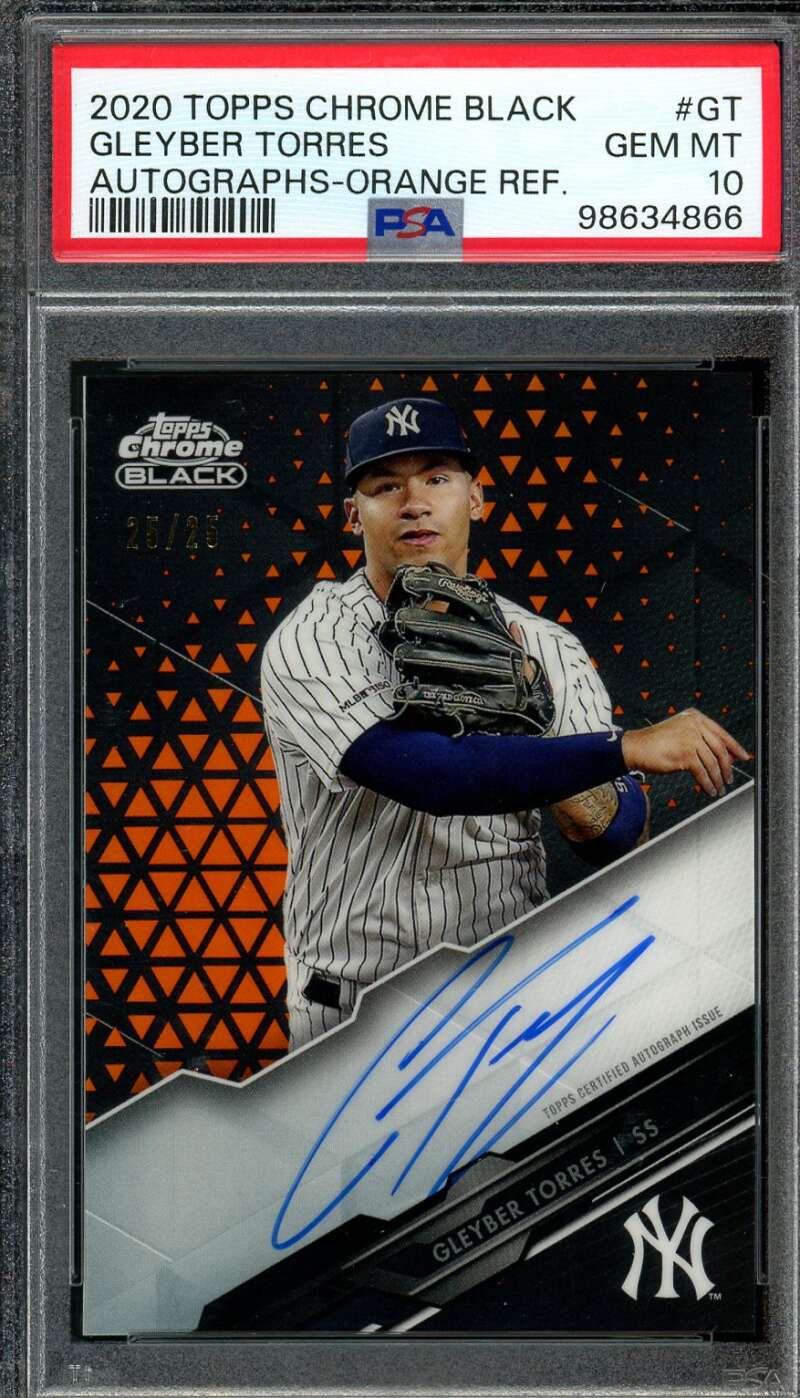 Gleyber Torres 2020 Topps Chrome Black Auto Orange Refractor (pop 1) #GT PSA 10 Image 1