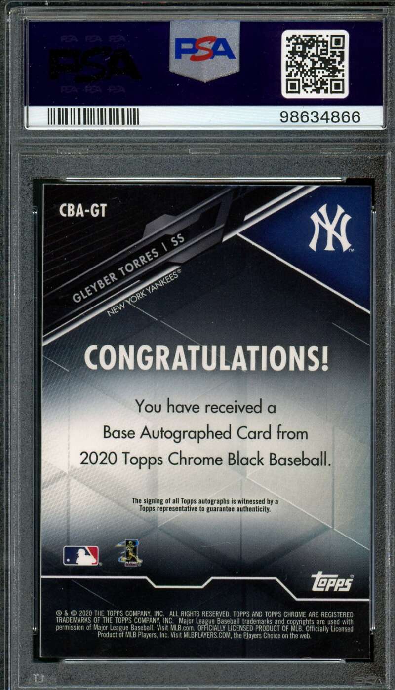 Gleyber Torres 2020 Topps Chrome Black Auto Orange Refractor (pop 1) #GT PSA 10 Image 2