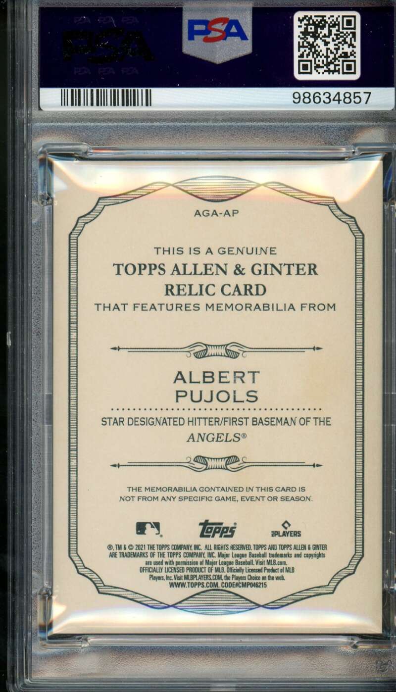 Albert Pujols Card 2021 Allen Ginter Full-Size Relics (pop 2) #AGAAP PSA 9 Image 2