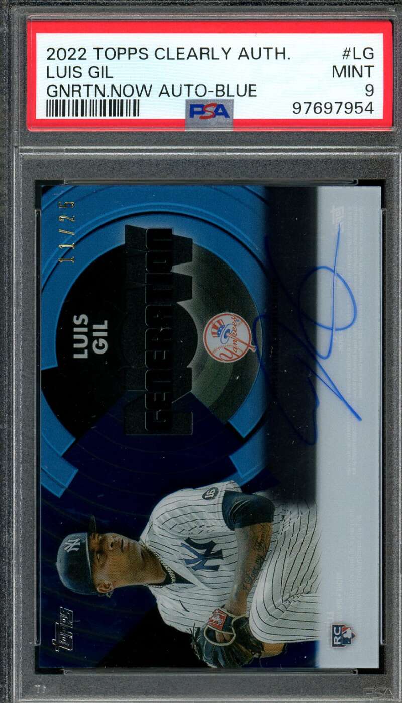 Luis Gil Card 2022 Topps Clearly Authentic Auto Blue (pop 2) (11/25) #Lg PSA 9 Image 1