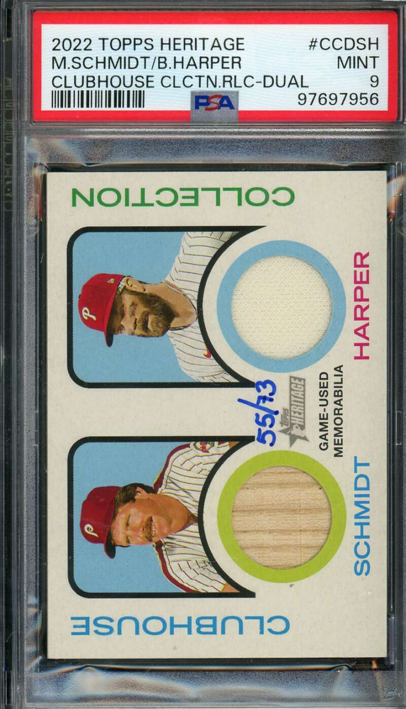 Mike Schmidt/Bryce Harper 2022 Topps Heritage Clubhouse Dual (pop 1) #SH PSA 9 Image 1