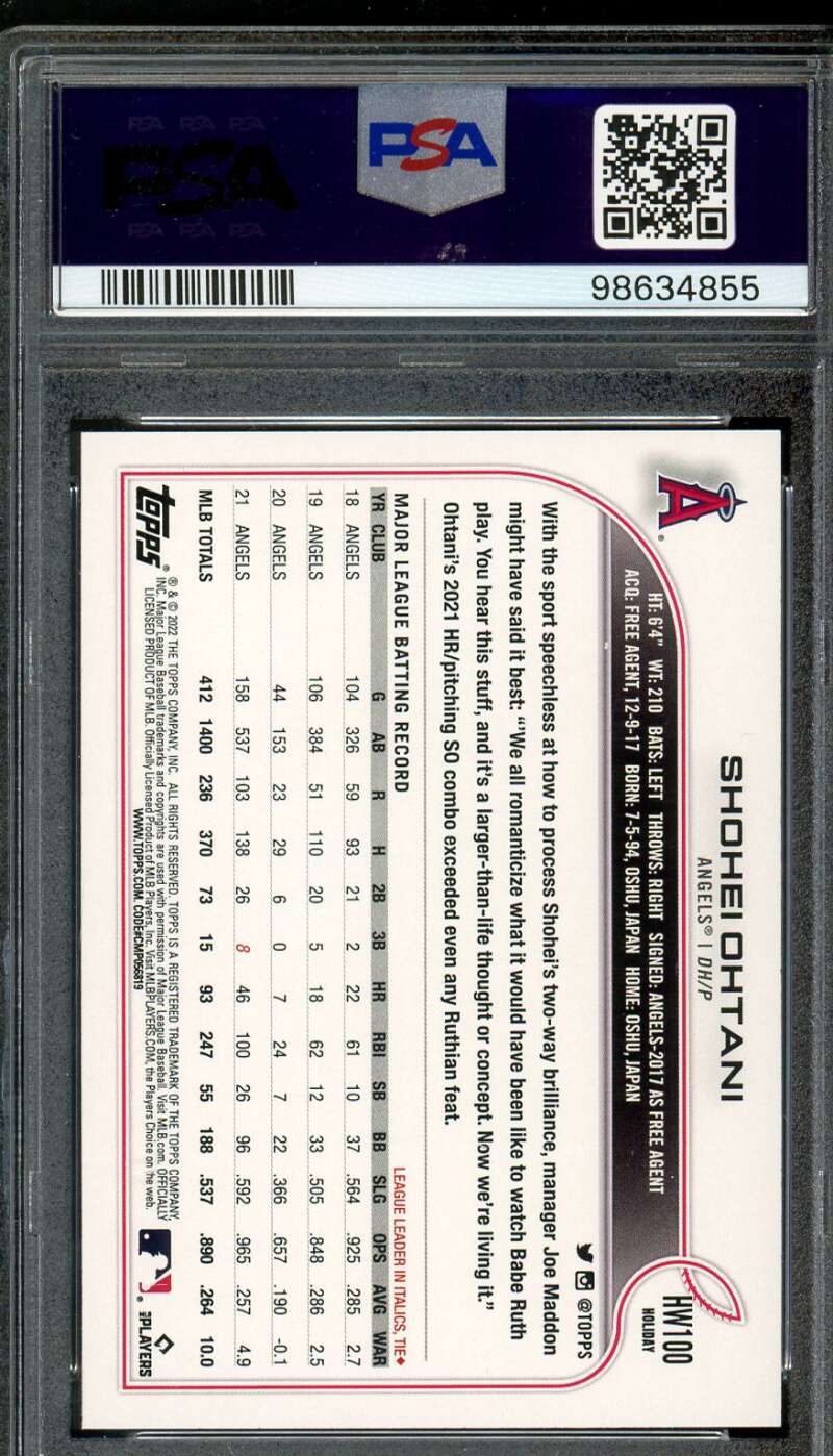 Shohei Ohtani Card 2022 Topps Holiday SP #HW100 PSA 10 Image 2