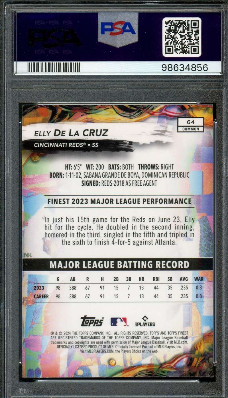 Elly De La Cruz Rookie Card 2024 Finest #64 PSA 10 Image 2