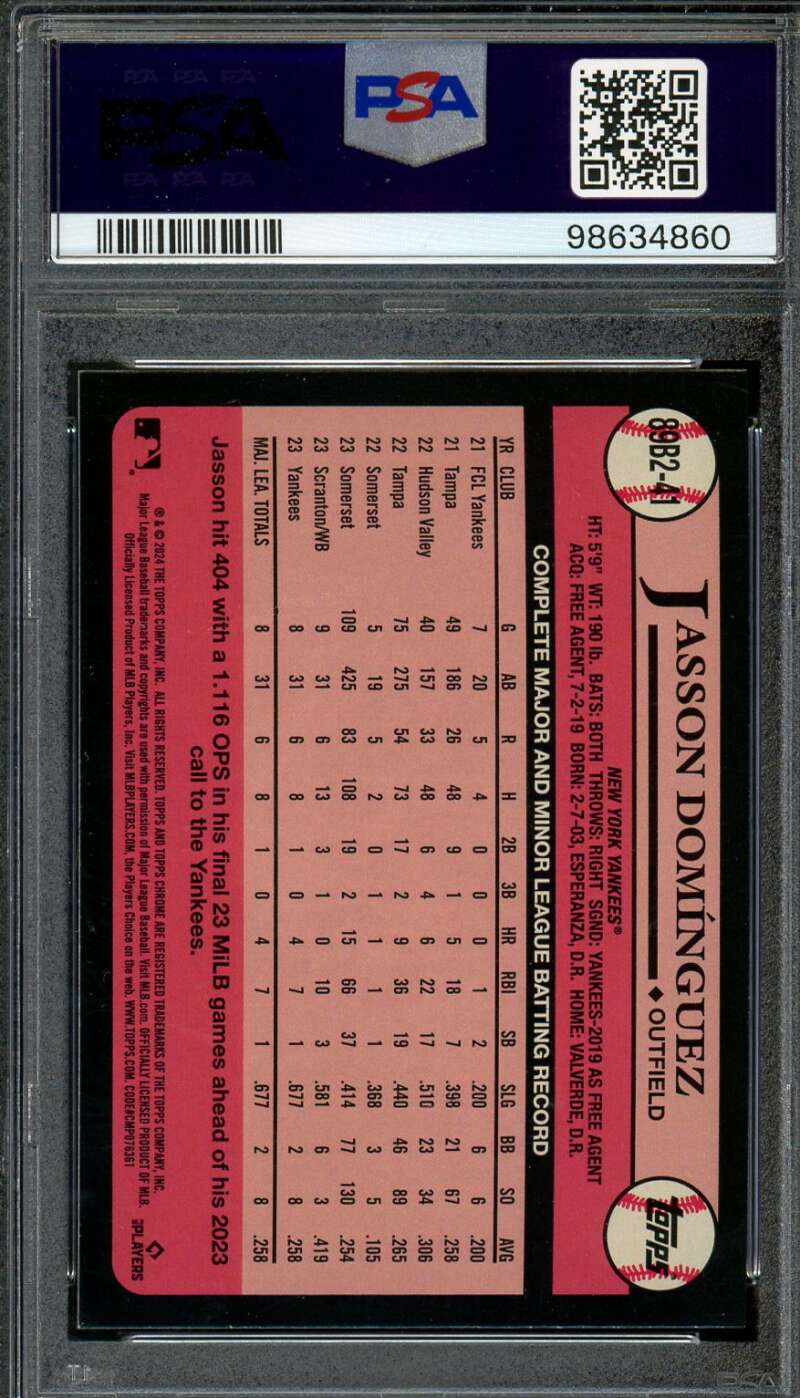 Jasson Dominguez Rookie Card 2024 Topps 1989 Topps Foil #89B2-41 PSA 9 Image 2