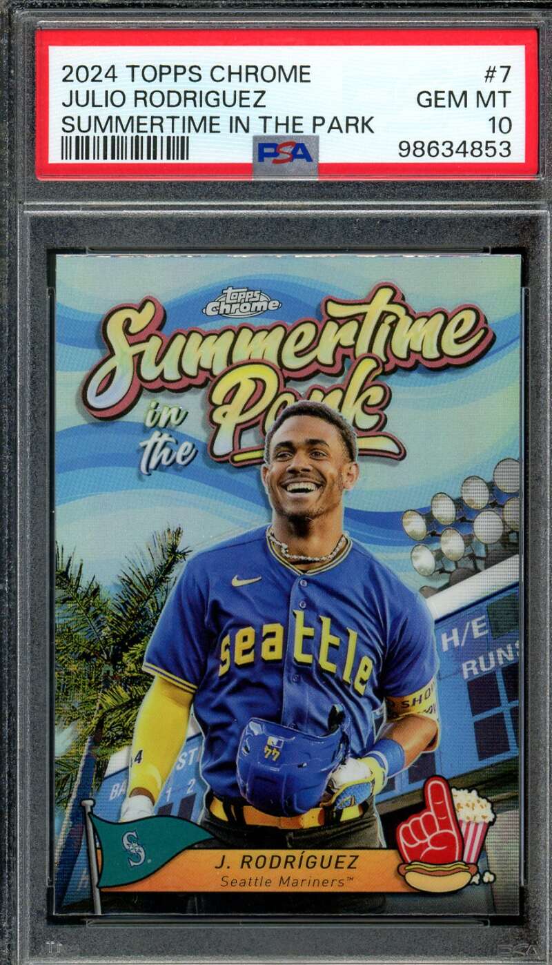 Julio Rodriguez Card 2024 Topps Chrome Summertime In The Park #7 PSA 10 Image 1