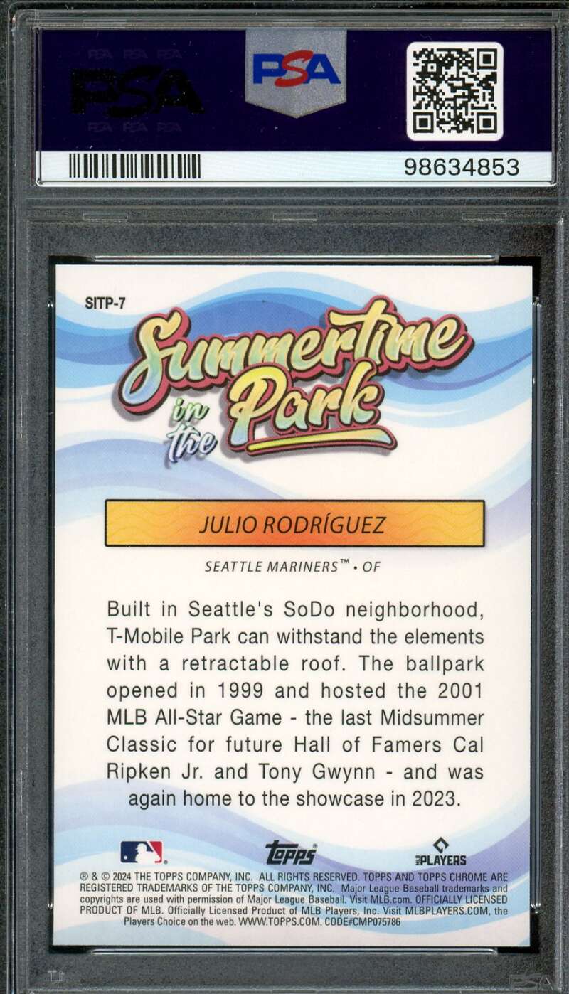 Julio Rodriguez Card 2024 Topps Chrome Summertime In The Park #7 PSA 10 Image 2