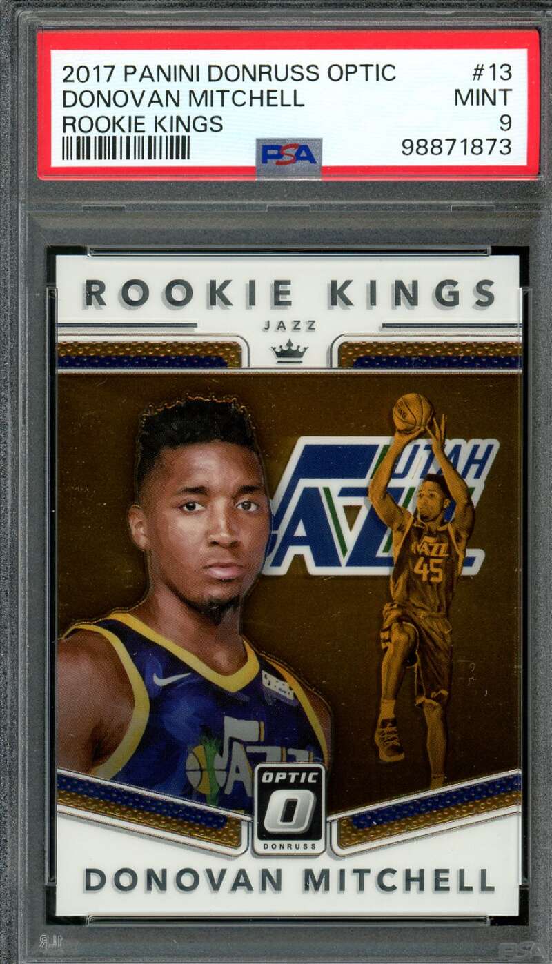 Donovan Mitchell Rookie Card 2017-18 Panini Donruss Optic Rookie Kings #13 PSA 9 Image 1