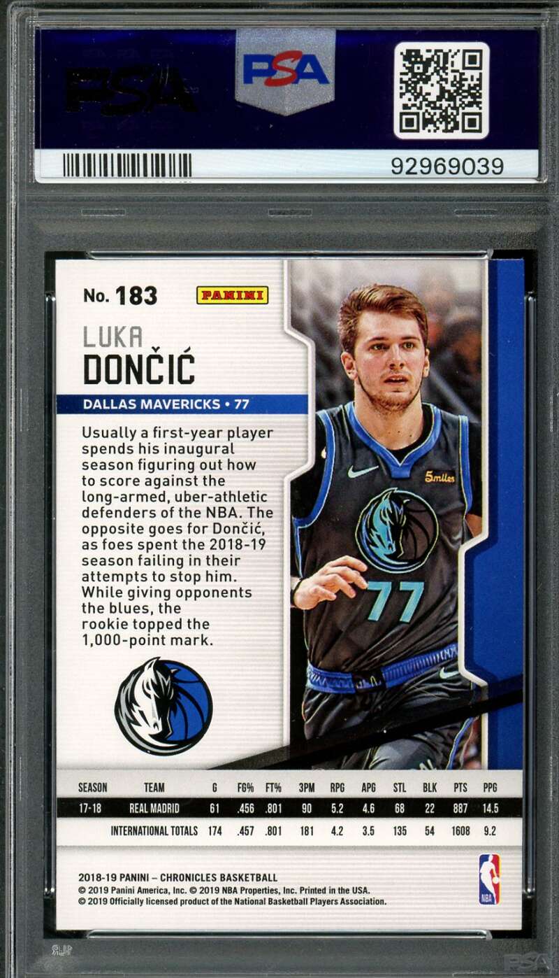 Luka Doncic Rookie Card 2018-19 Panini Chronicles #183 PSA 10 Image 2