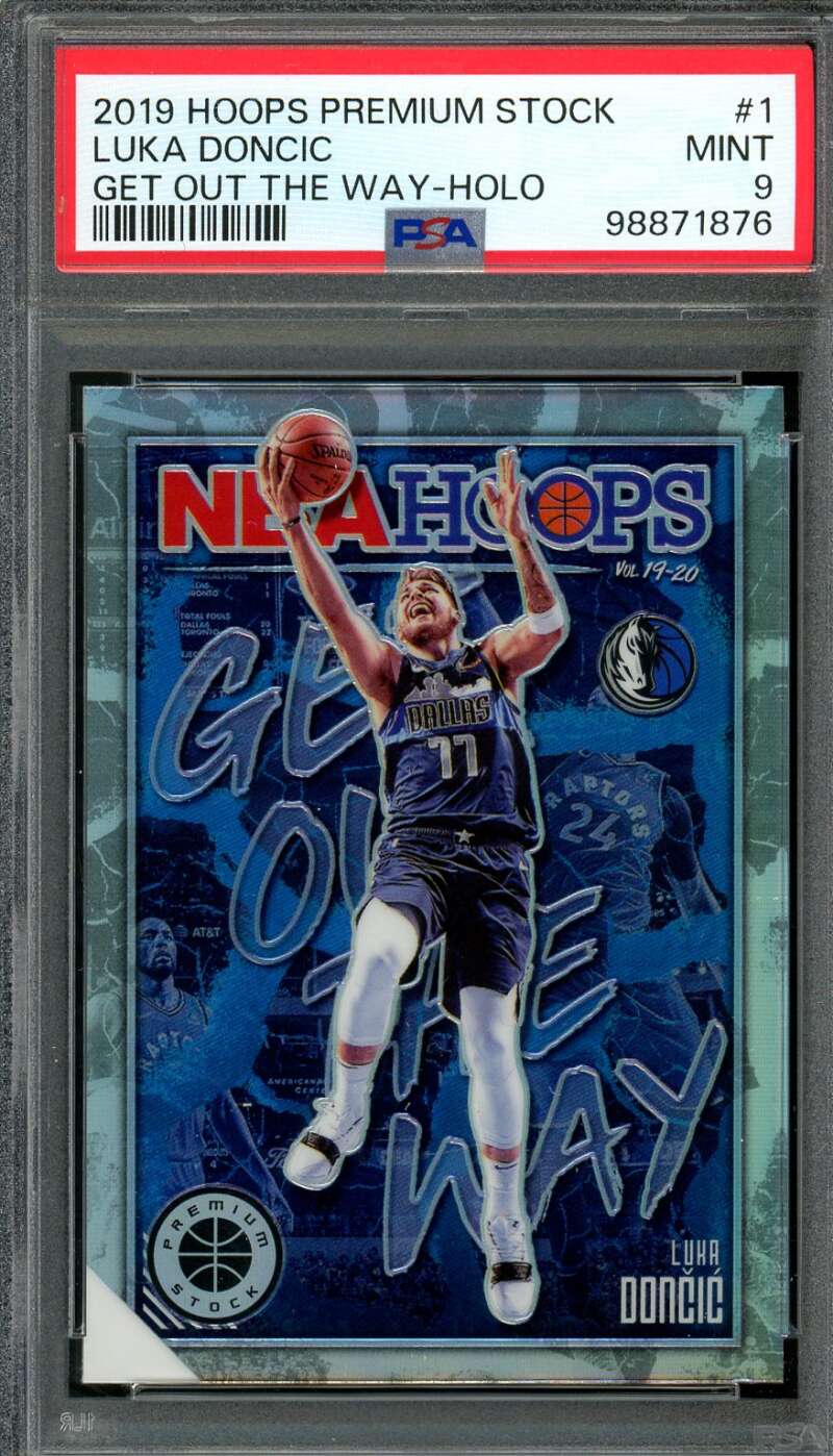 Luka Doncic Card 2019-20 Hoops Premium Stock Get Out Of The Way Holo #1 PSA 9 Image 1