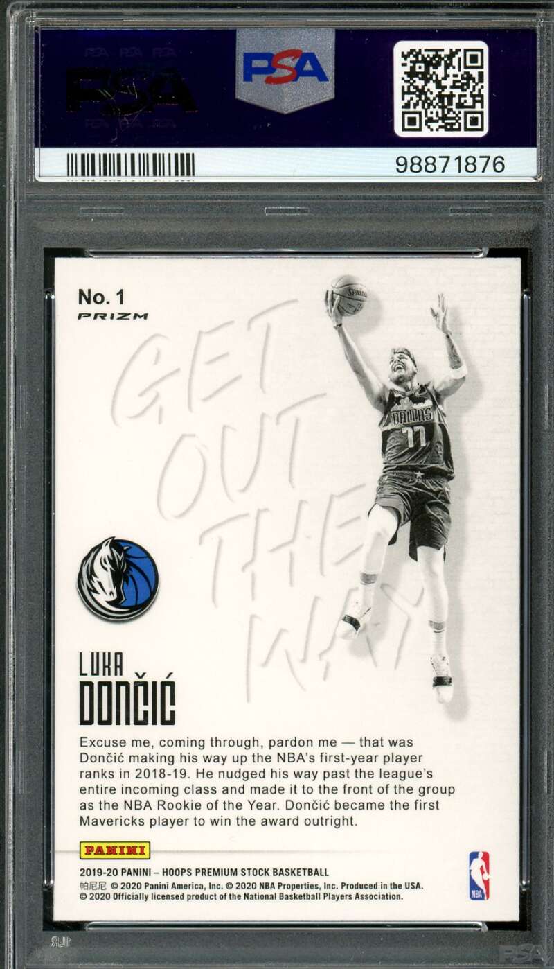 Luka Doncic Card 2019-20 Hoops Premium Stock Get Out Of The Way Holo #1 PSA 9 Image 2