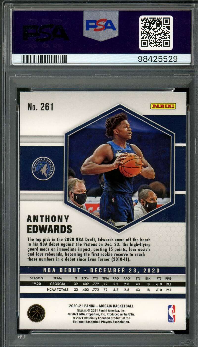 Anthony Edwards Rookie Card 2020-21 Mosaic #261 PSA 10 Image 2