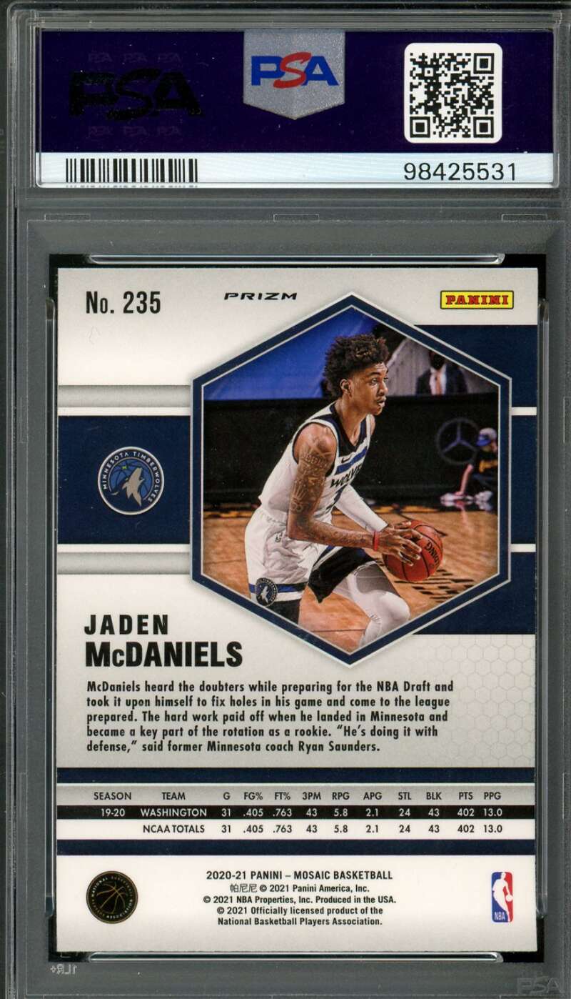 Jaden McDaniels Rookie Card 2020-21 Mosaic Red Wave (pop 5) #235 PSA 10 Image 2