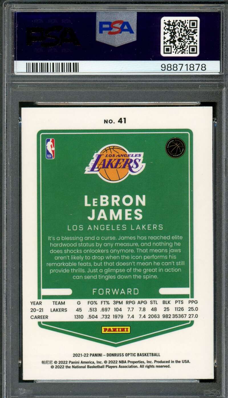 LeBron James Card 2021-22 Donruss Optic #41 PSA 10 Image 2