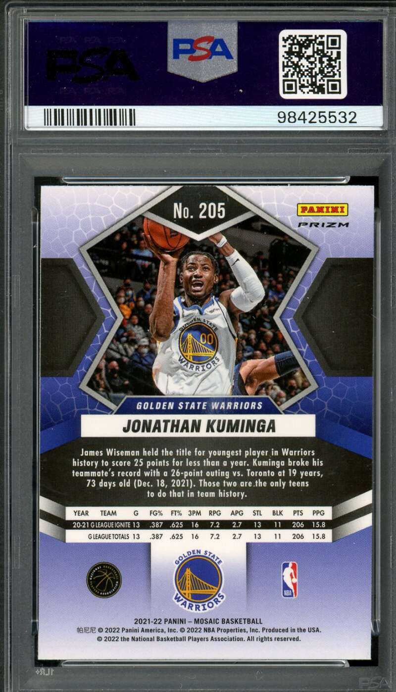 Jonathan Kuminga Rookie Card 2021-22 Mosaic Green Mosaic #205 PSA 9 Image 2