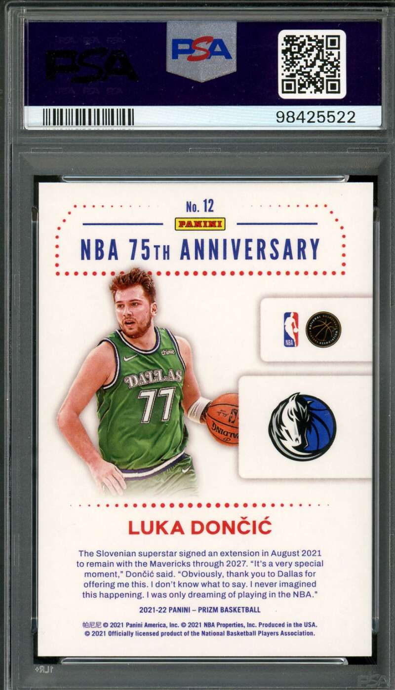 Luka Doncic Card 2021-22 Prizm NBA 75th Logo #12 PSA 9 Image 2