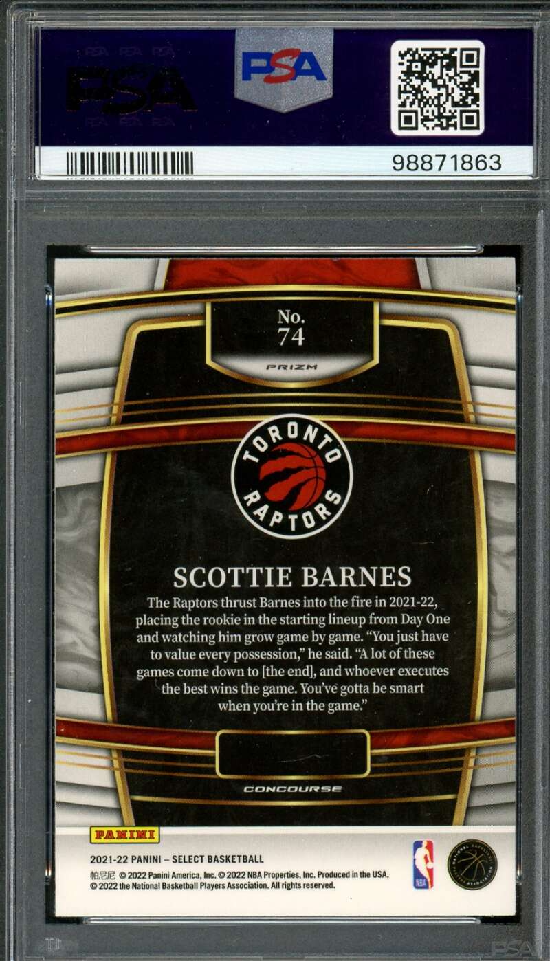 Scottie Barnes Rookie Card 2021-22 Select Blue Shimmer #74 PSA 9 Image 2