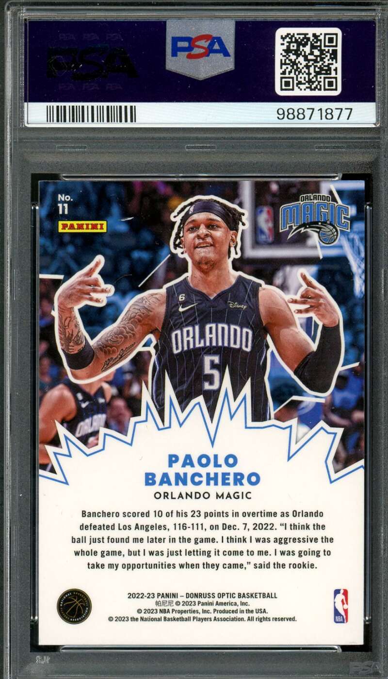 Paolo Banchero Card 2022-23 Donruss Optic #11 PSA 10 Image 2