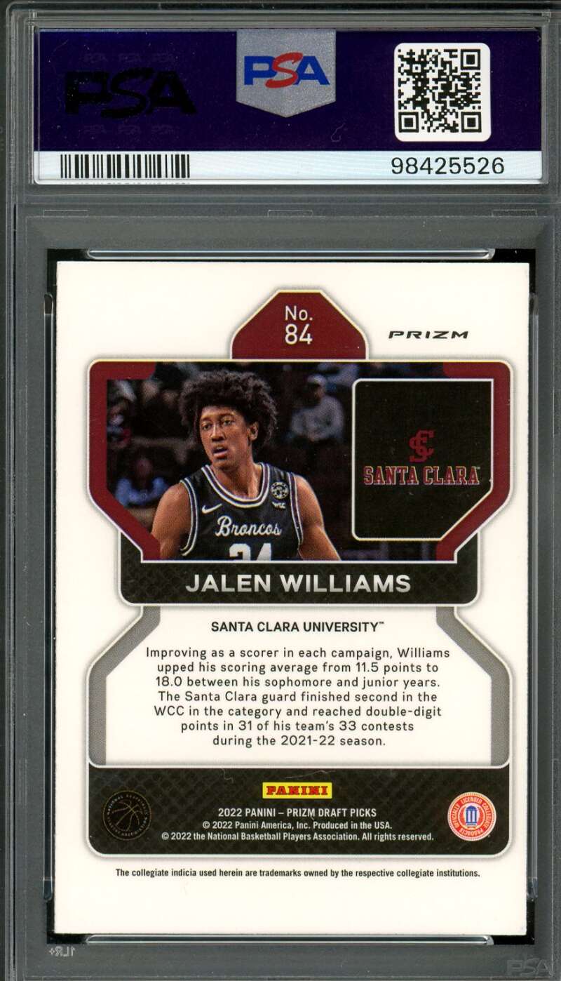 Jalen Williams Rookie 2022-23 Prizm Draft Picks Green Prizm (pop 2) #84 PSA 10 Image 2