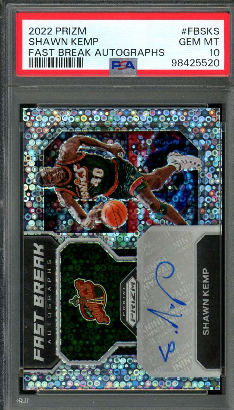 Shawn Kemp Card 2022-23 Prizm Fast Breat Autographs (pop 4) #FBSKS PSA 10 Image 1