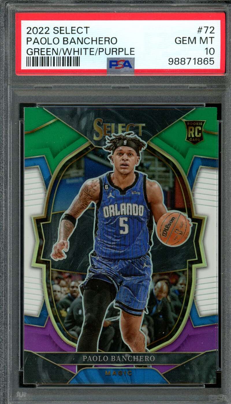 Paolo Banchero Rookie Card 2022-23 Select Green/White/Purple #72 PSA 10 Image 1