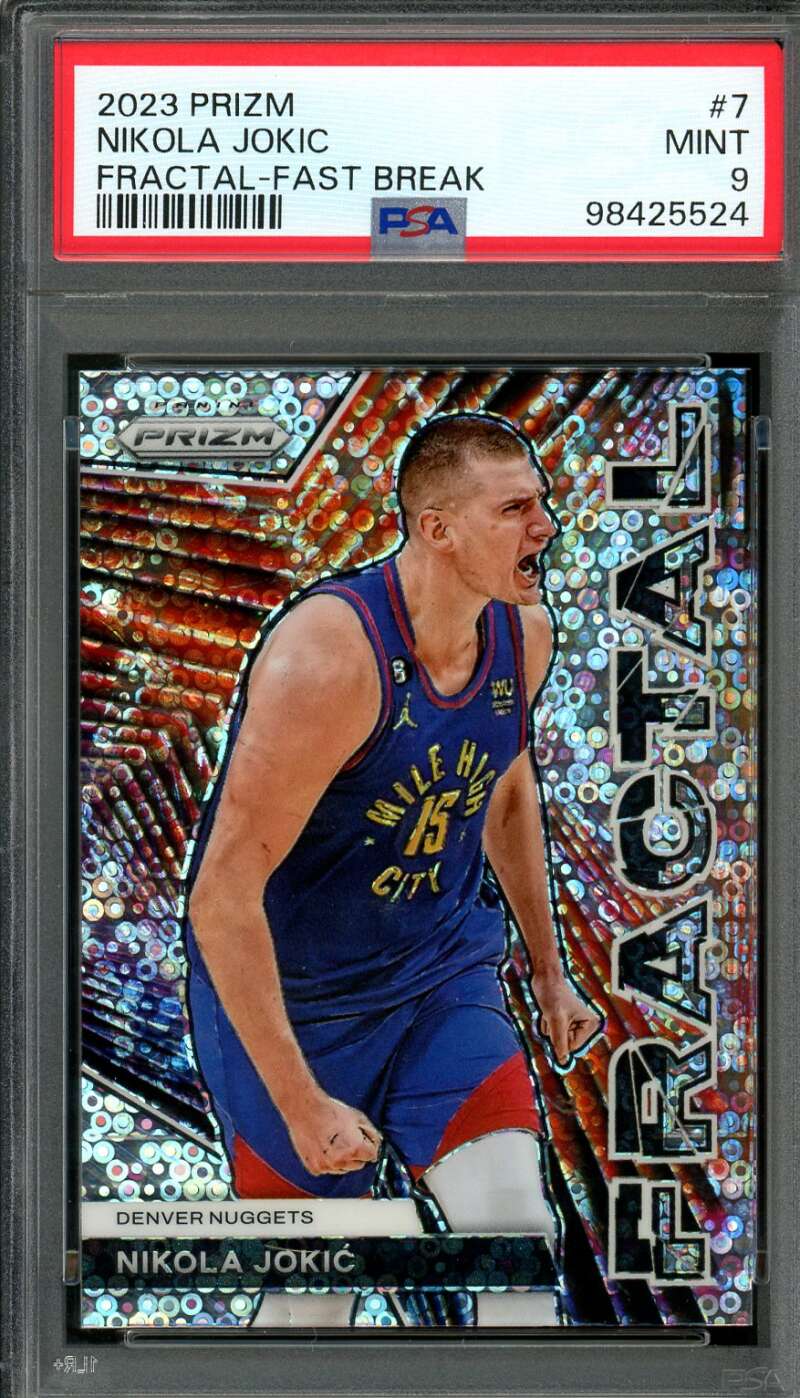 Nikola Jokic Card 2023-24 Panini Prizm Fractal Fast Break (pop 2) #7 PSA 9 Image 1