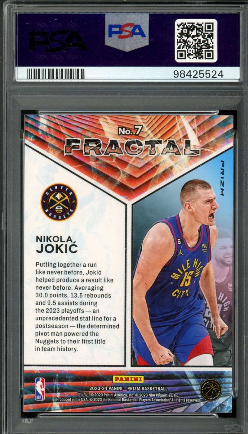 Nikola Jokic Card 2023-24 Panini Prizm Fractal Fast Break (pop 2) #7 PSA 9 Image 2