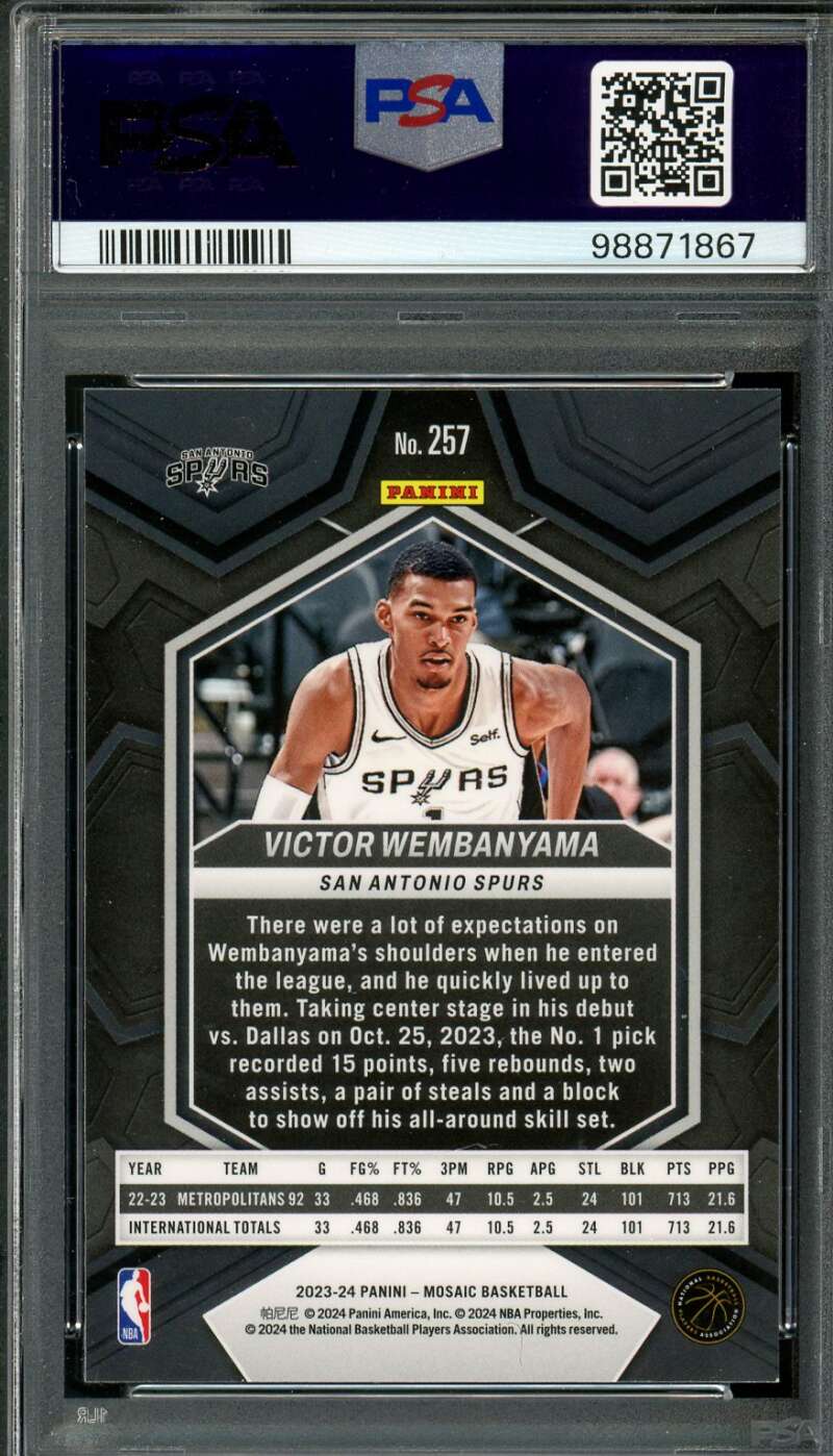 Victor Wembanyama Rookie Card 2023-24 Mosaic #257 PSA 9 Image 2