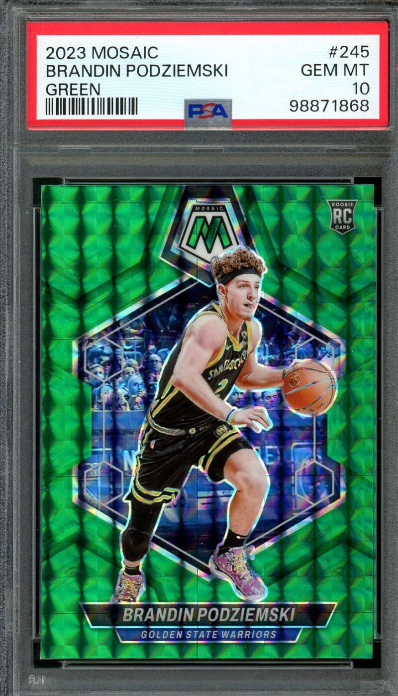 Brandin Podziemski Rookie Card 2023-24 Mosaic Green (pop 3) #245 PSA 10 Image 1