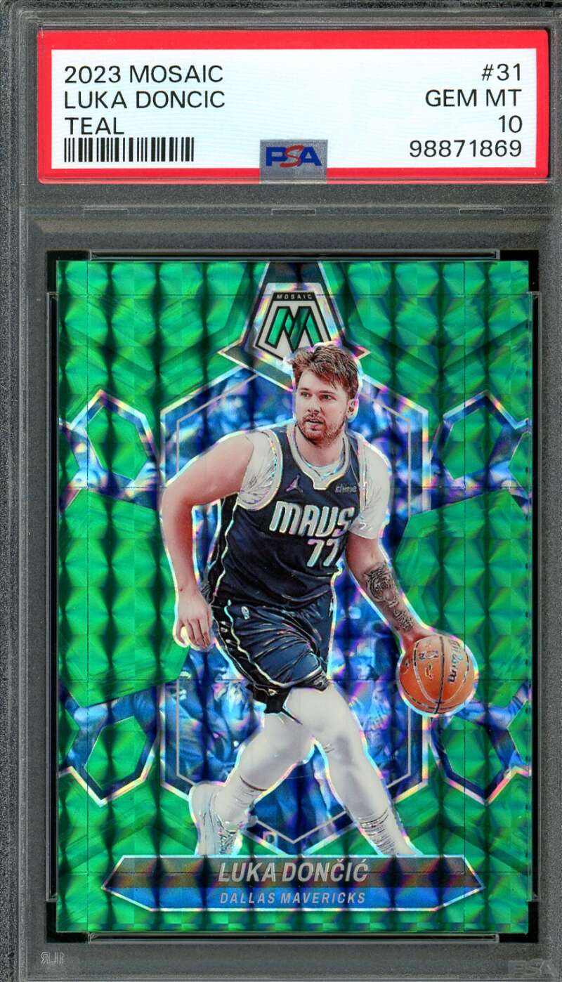 Luka Doncic Card 2023-24 Mosaic Teal (pop 1) (29/75) #31 PSA 10 Image 1