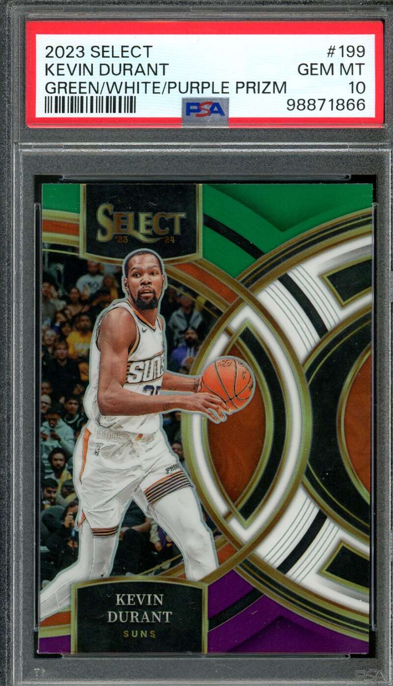 Kevin Durant Card 2023-24 Select Geen/White/Purple Prizm (pop 2) #199 PSA 10 Image 1