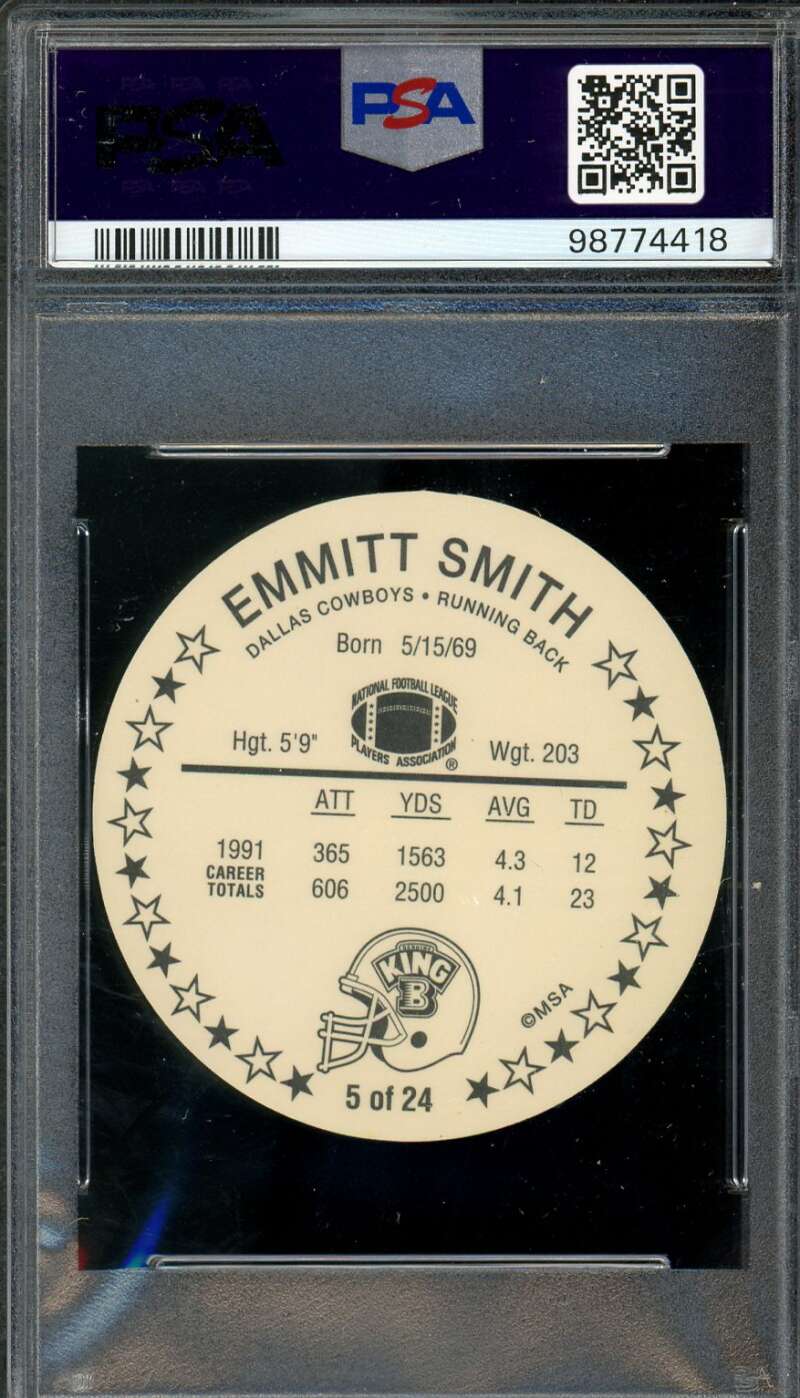 Emmitt Smith Card 1992 King B Discs #5 (pop 2) PSA 10 Image 2