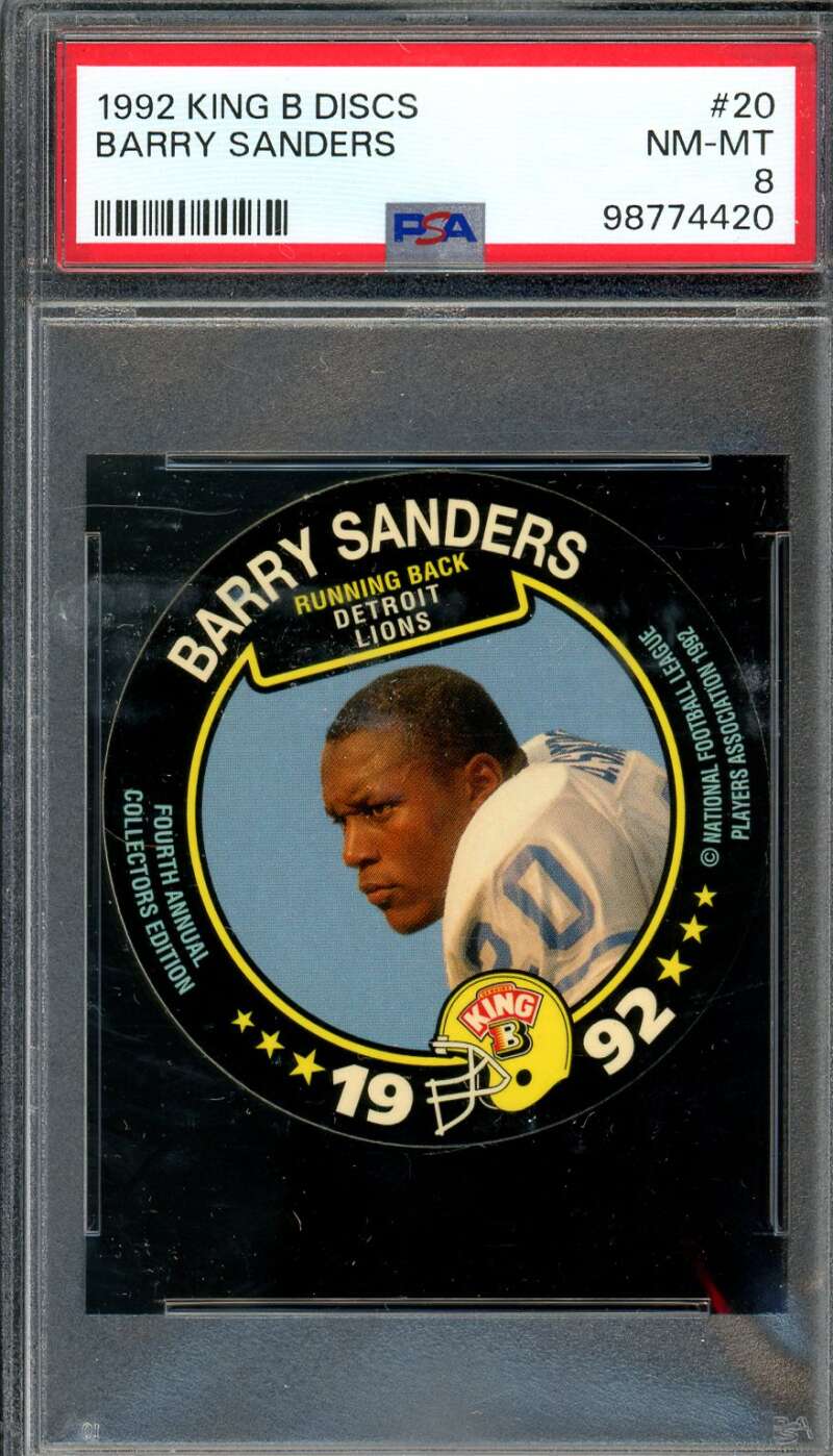 Barry Sanders Card 1992 King B Discs #20 PSA 8 Image 1