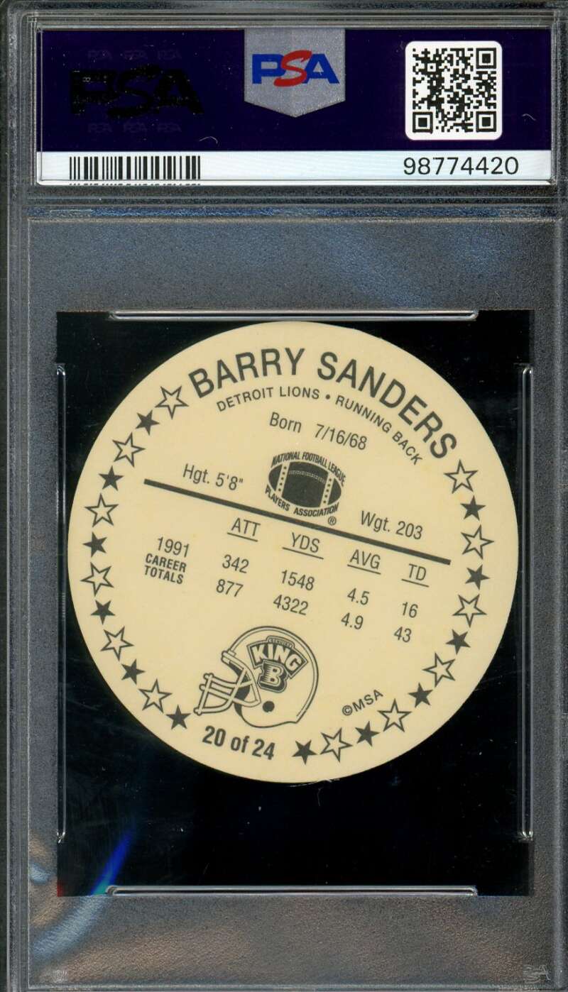 Barry Sanders Card 1992 King B Discs #20 PSA 8 Image 2