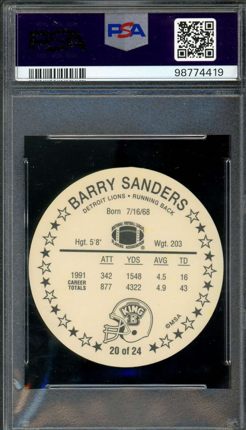 Barry Sanders Card 1992 King B Discs (pop 1) #20 PSA 10 Image 2