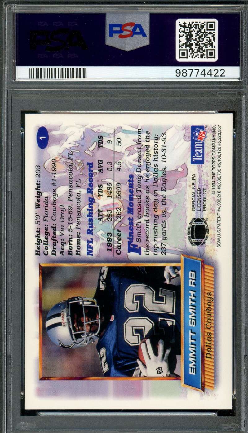 Emmitt Smith Card 1994 Finest #1 PSA 9 Image 2