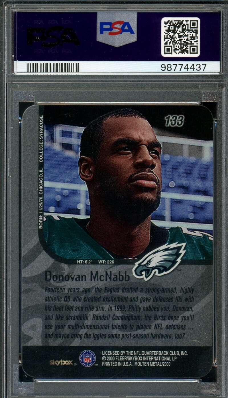 Donovan McNabb Rookie Card 1999 SkyBox Molten Metal #133 PSA 10 Image 2